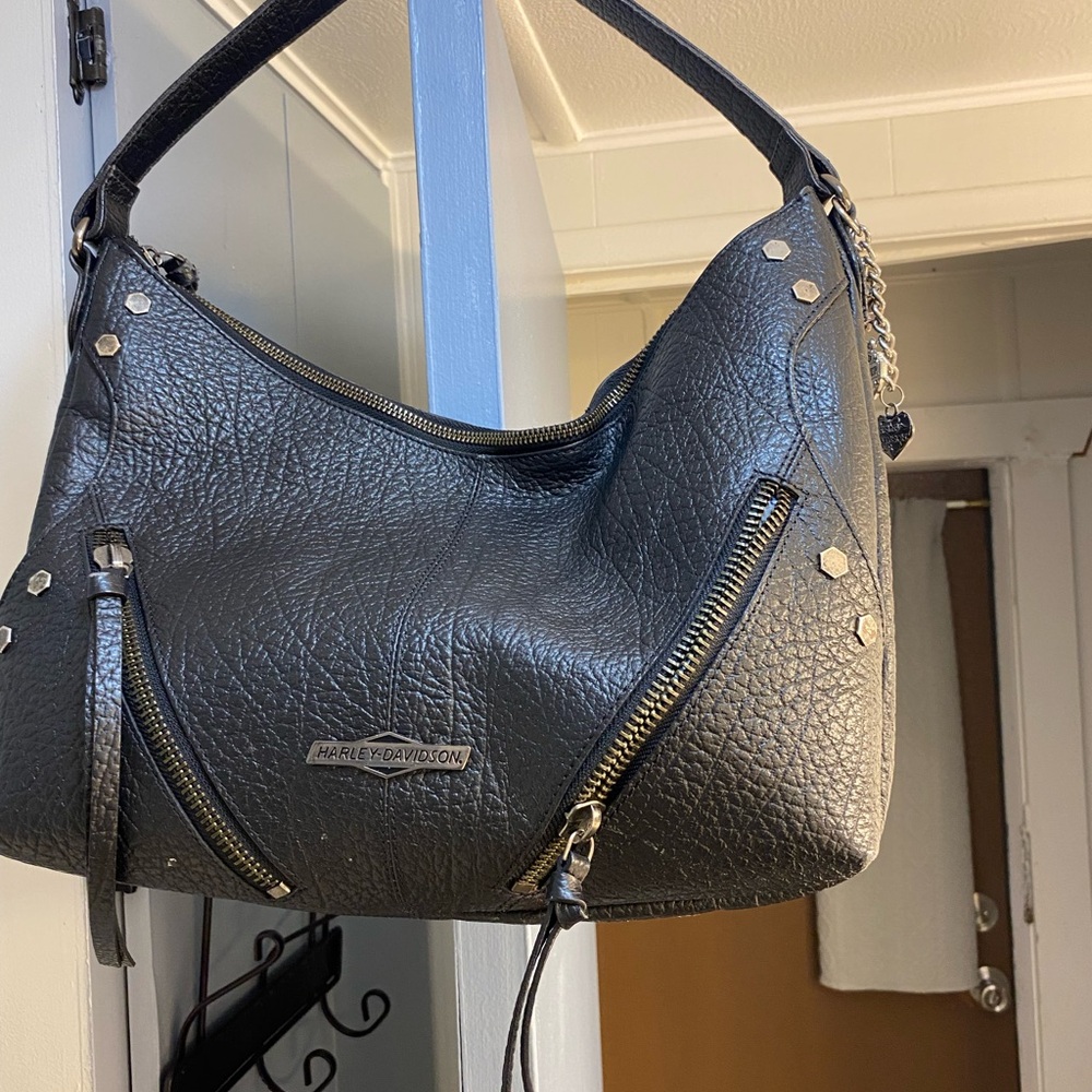 Harley-Davidson Black Hobo Bag with Textured Leather